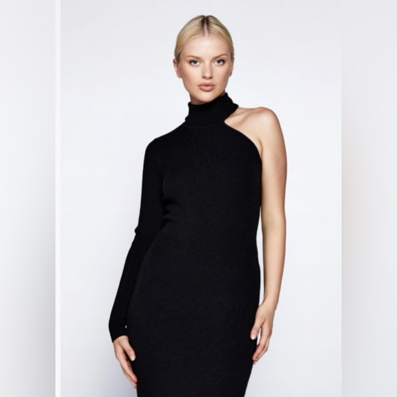 BARDOT Black knit turtleneck one‎ shoulder midi dress size - Picture 1 of 15